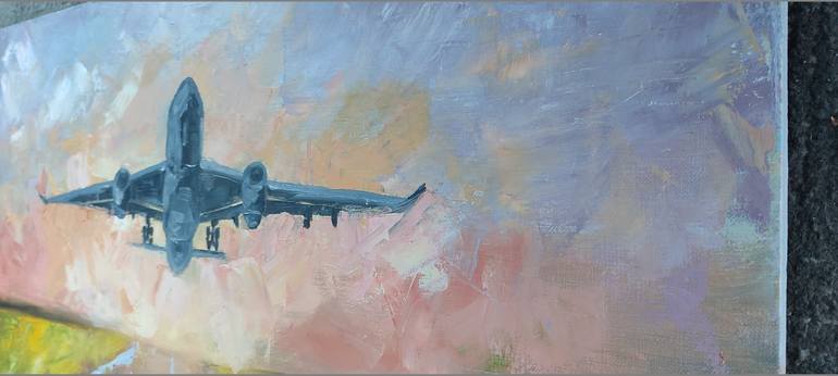 Original Impressionism Aeroplane Painting by Nelly Startseva