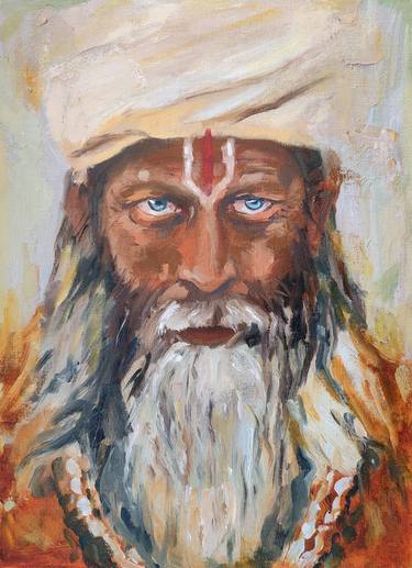 "Portrait of an old man", oil painting, original gift, office decor, home interior, wall painting. thumb