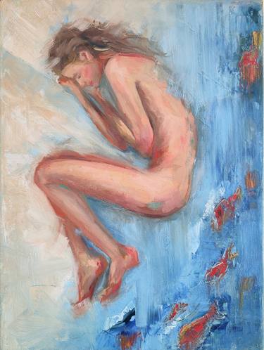 "My dreams", oil painting, original gift,  home interior, girl, sea, wall painting. Painting thumb