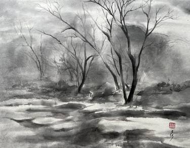 Βank of the river in winter thumb