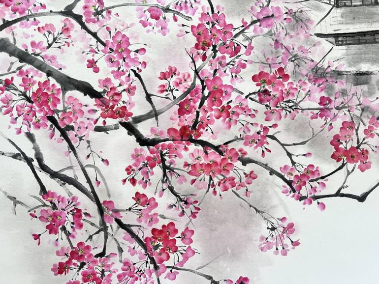 Original Minimalism Floral Painting by Ellada Saridi
