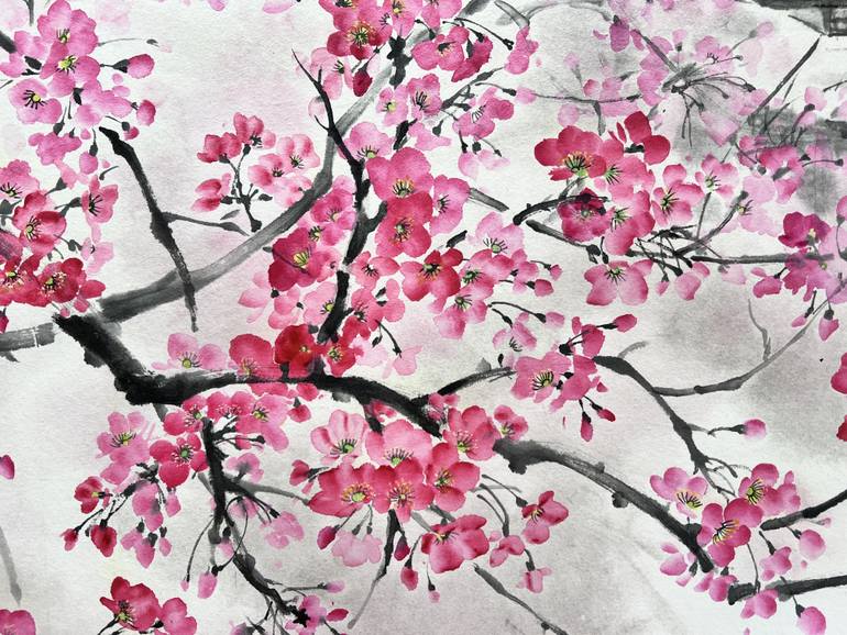 Original Minimalism Floral Painting by Ellada Saridi