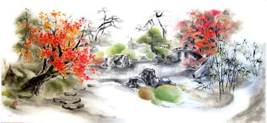 Japanese  Zen garden with Maple trees and bamboo thumb