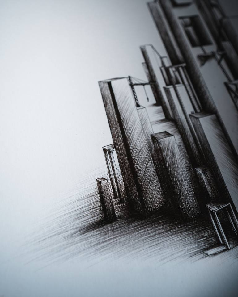 Original Contemporary Architecture Drawing by NOTSEIG Art