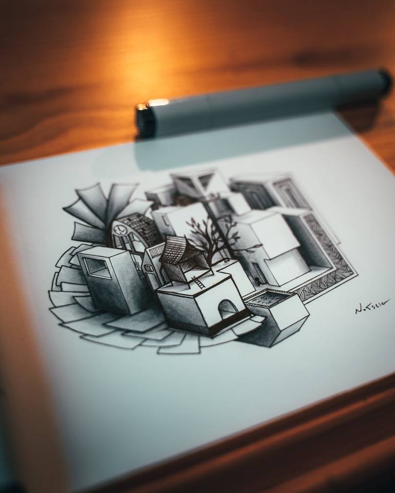 Original Conceptual Architecture Drawing by NOTSEIG Art