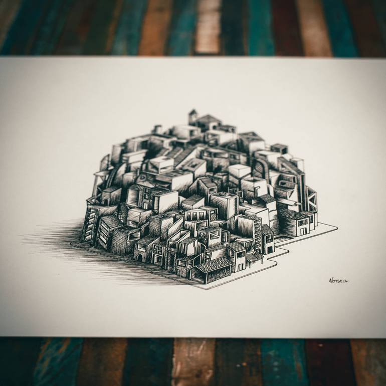 Original Abstract Architecture Drawing by NOTSEIG Art