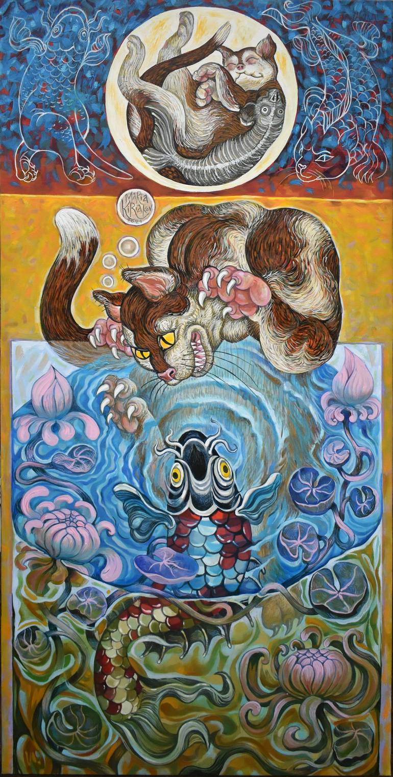 Original Animal Painting by Maria Kiriakov | Contemporary Art on Canvas | Tom and Jerry