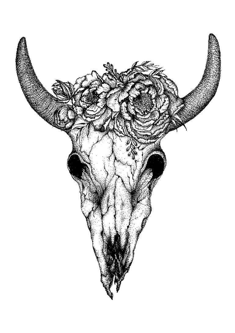 Floral Bull Drawing by Shelbi Cardwell | Saatchi Art