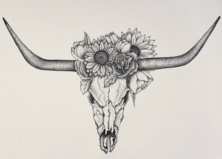 Flowered Longhorn Skull Drawing by Shelbi Cardwell Saatchi Art