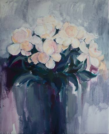 WHITE PEIONIES - painting original,flowers,acrilic painting thumb
