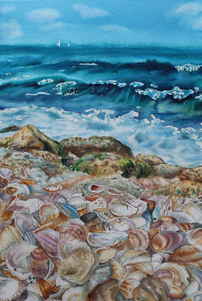 Original Impressionism Beach Painting by LIUDMILA SIKORSKIY