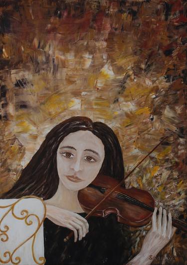 Violin girl. Original oil painting thumb