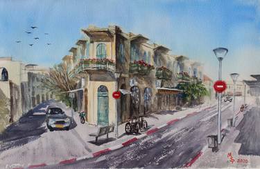 Old Tel Aviv. Israel. Originai watercolor painting. thumb