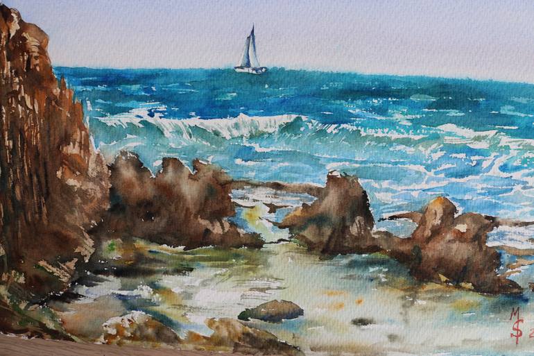 Original Impressionism Seascape Painting by Liudmila Sikorskiy