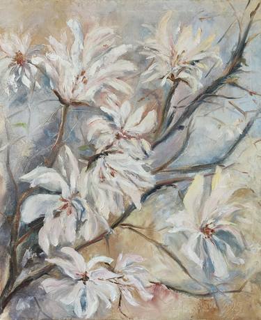 Blooming Star Magnolia Gentle Spring Nature Original painting thumb