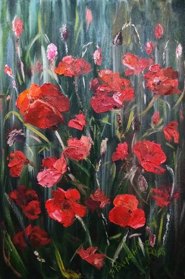 Scarlet Poppies Contemporary Floral Scenery thumb