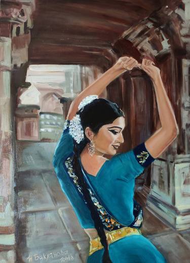 Dancing Indian Girl in Turquoise Sari thumb