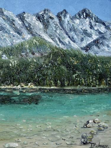 Beauty of Eibsee. Original and unique oilpainting by Liza Illichmann. Zugspitze, Eibsee, Germany, Alps. Tyrol, Austria, Bavaria. thumb
