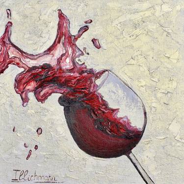 1977. Original and unique oil painting by Liza Illichmann. 35*35 cm. Wine in movement on pearl shiny background. thumb