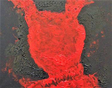 Large Red on Black Abstract Painting Acrylic on canvas, "Peak" thumb