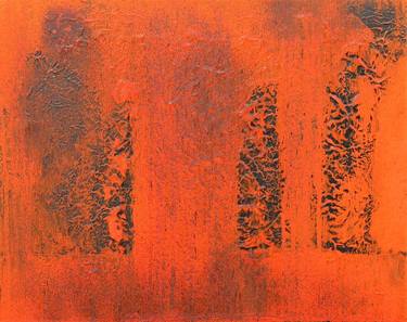 Large Orange Fluo Abstract Painting Black Acrylic on Canvas thumb