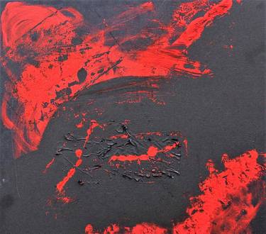 Large Red on Black Abstract Painting Acrylic on Canvas Original thumb