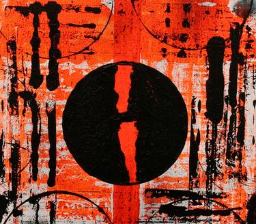Blak Red Orange Textured Abstract Painting Acrylic on Canvas thumb