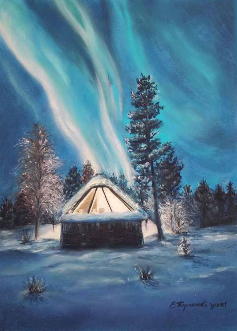 Northern lights Drawing by Elena Terentieva | Saatchi Art