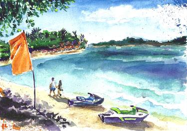 Landscape of Thailand, watercolor seascape, vacation art thumb