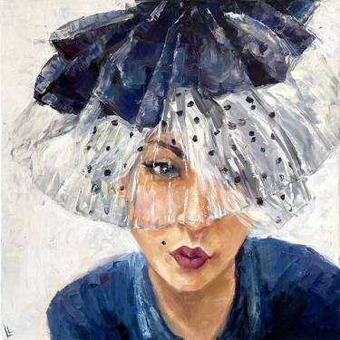 Lady in a hat, woman portrait painting, Oil on canvas thumb