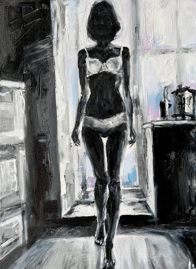 Woman in the window art, Black white painting, Oil on canvas Painting by  Leah Larisa Bunshaft DIZLARKA | Saatchi Art