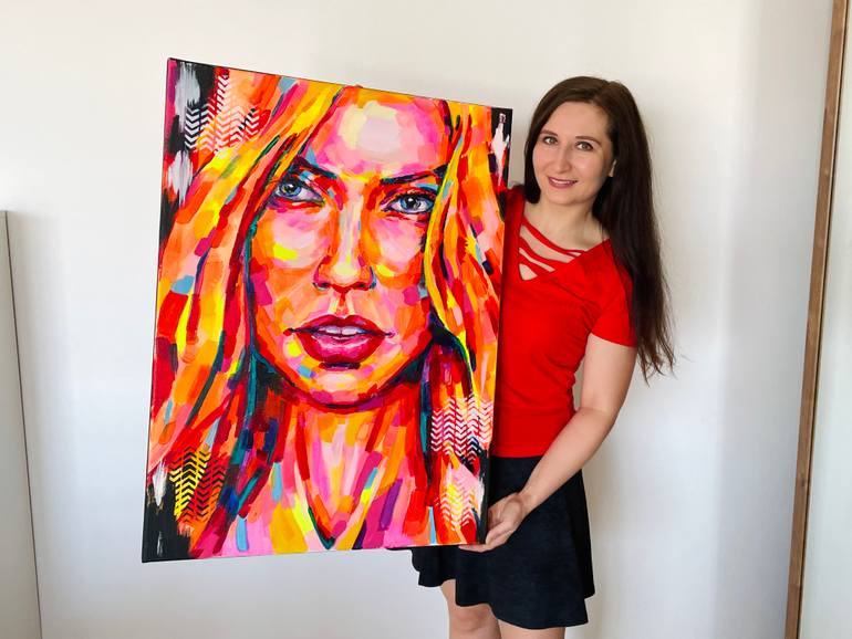 Original Pop Art People Painting by Leah Larisa Dizlarka