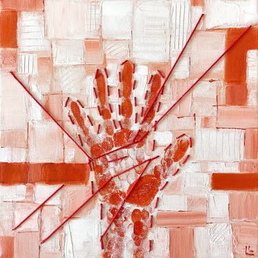 Palm art, painting hand, surrealism, conceptual original art thumb