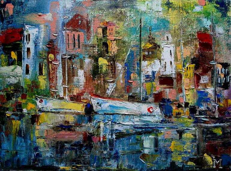 The coastal town (I) Painting by Irina Movchan | Saatchi Art