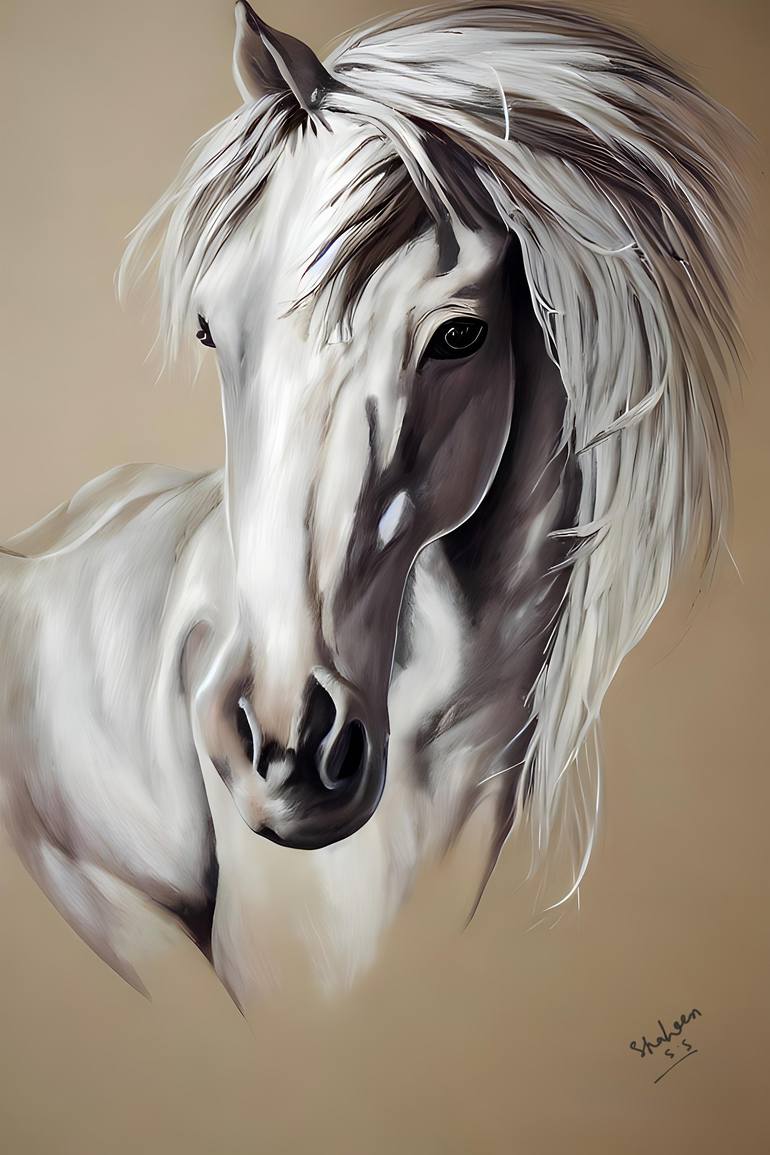 Original White Horse Painting Elegant Minimal Art Painting by ...