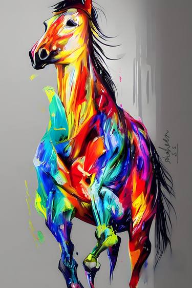 Colorful horse on the paint acrylic abstract wall art thumb