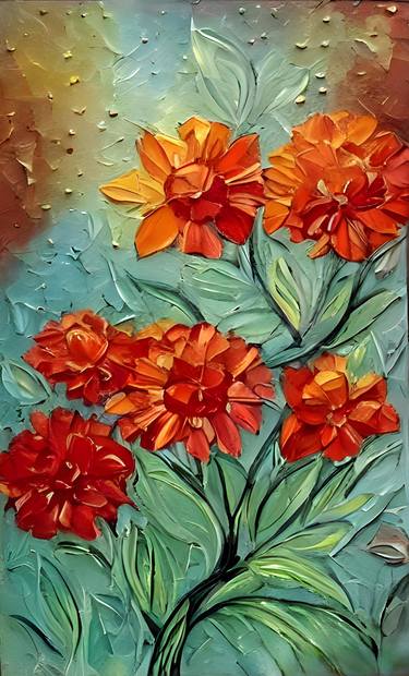 3d Textured Flower Painting Botonical Wall Art Ready to Hang thumb