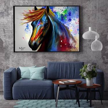 Contemporary Vibrant Horse Painting Hangable 24x18 inch by SS ART thumb