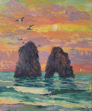 Original Impressionism Seascape Painting by ROBERTO PONTE