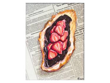 Croissant Painting Oil Painting Original on Newspaper Art thumb