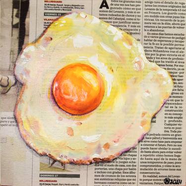 Fried Egg Painting Newspaper Art Oil Painting Original Still Life thumb
