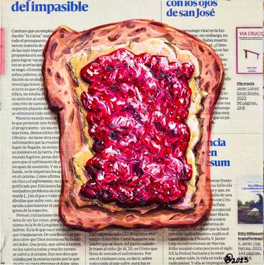 Toast Painting Newspaper Art Oil Original French Food Art thumb