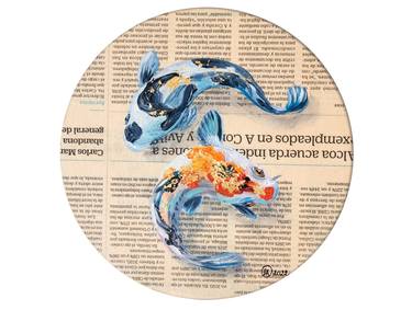 Miniature Newspaper Art Fish Oil Painting French Country Decor thumb