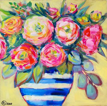 Abstract Flowers Ginger Jar Oil Painting Floral Art Flowers Vase thumb