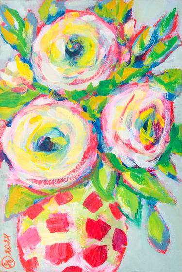 Pink Floral Wall Art, Peonies in 3D Oil Painting, Preppy Decor thumb