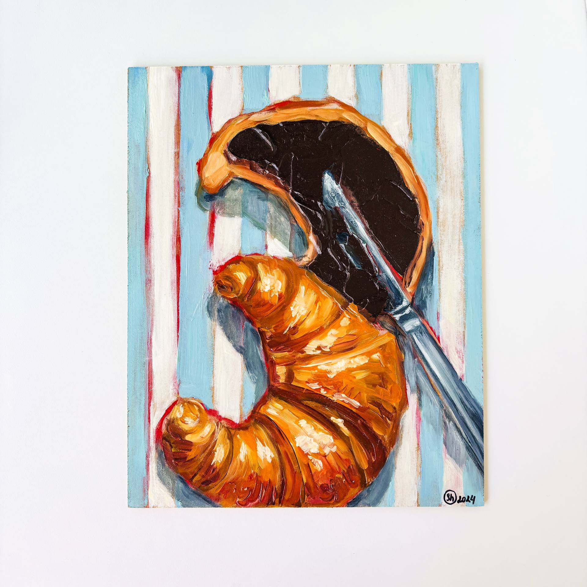 Impasto Croissant Still Life Oil Painting Original Food Decor
