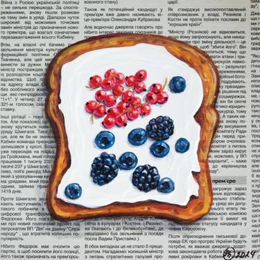 Bread Painting Food Original Oil Art 8 by 8 Newspaper Art Breakfast Sandwich Dessert Still Life Impasto Wall Art Toast thumb