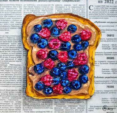 Bluberry Painting Bread Original Oil Art 8х8 Butter Art Newspaper thumb