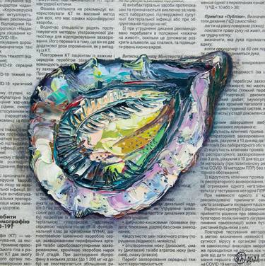 Oyster Painting Seafood Original Oil Art 8 by 8 Newspaper Art thumb