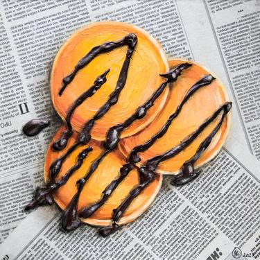 Pancake Painting Dessert Original Oil Newspaper Art thumb